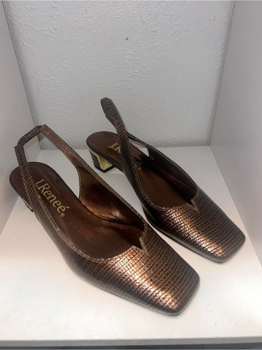 Bronze Metallic Slingback Heels